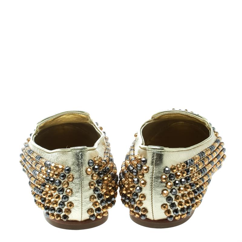 Alexander McQueen Metallic Gold Studded Leather Smoking Slippers Size 39 1