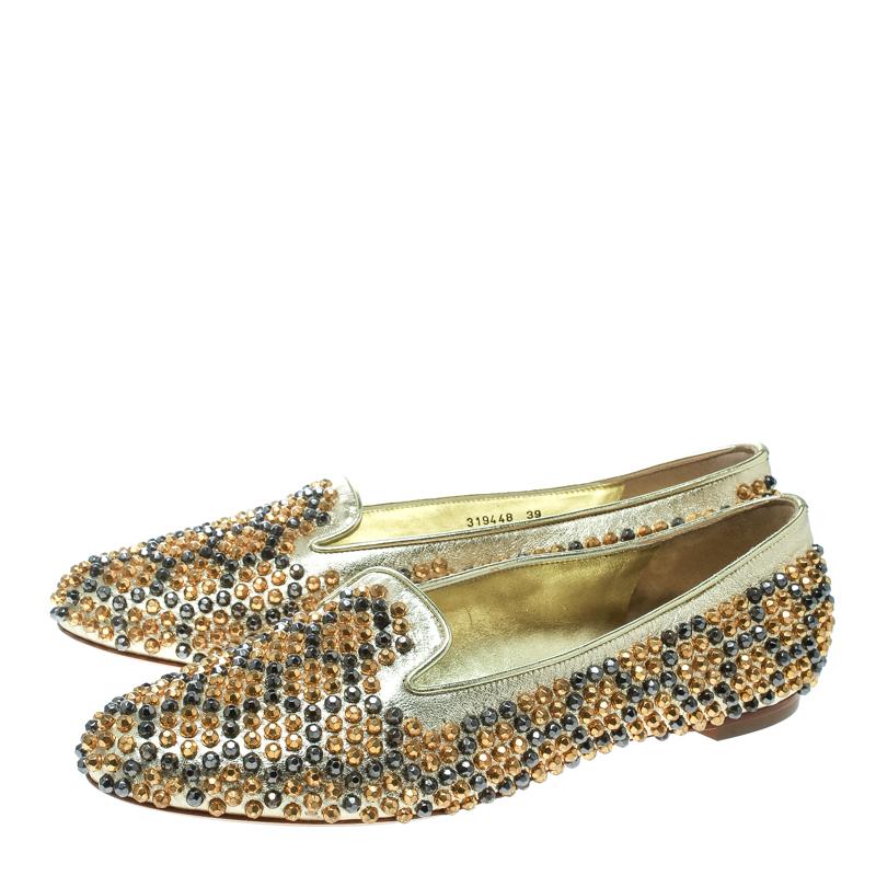 Alexander McQueen Metallic Gold Studded Leather Smoking Slippers Size 39 2