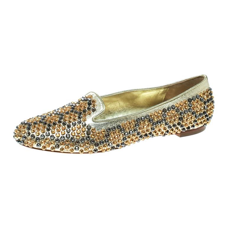 Alexander McQueen Metallic Gold Studded Leather Smoking Slippers Size 39 at  1stDibs