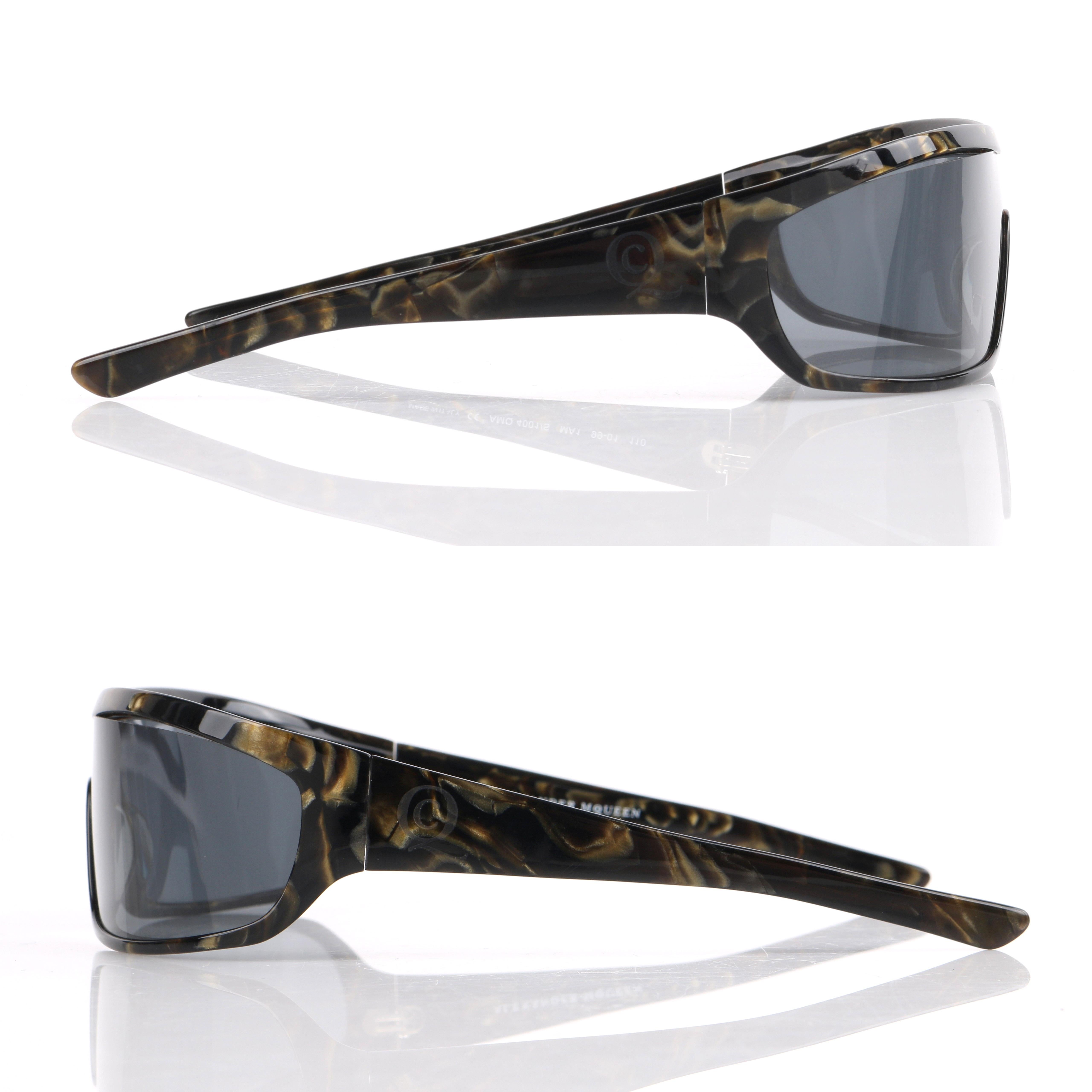 Gray ALEXANDER McQUEEN Metallic Gold Tortoise Shell Shield Sunglasses 4001/S