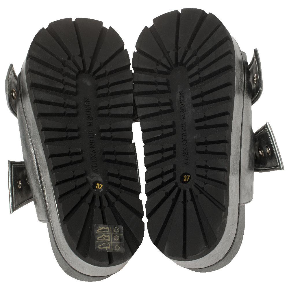 Gray Alexander McQueen Metallic Grey Birkenstock Rivet Bow Tie Slide Sandals Size 37