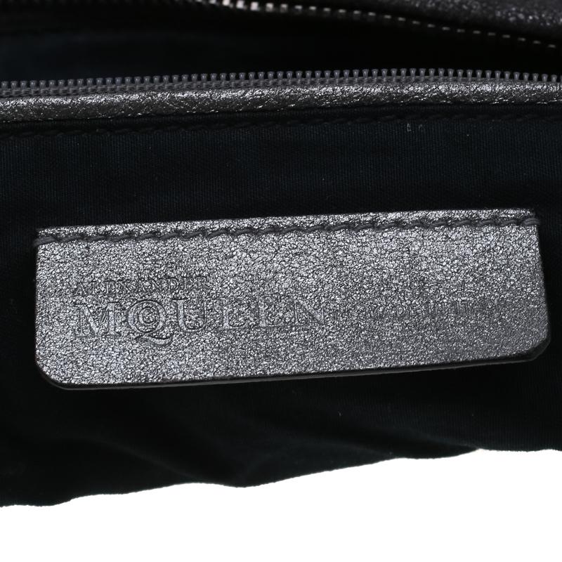 Alexander McQueen Metallic Grey Textured Leather Wristlet Clutch 2