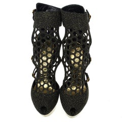 Alexander McQueen Metallic Honeycomb Plexiglass Wedge Booties Size 39