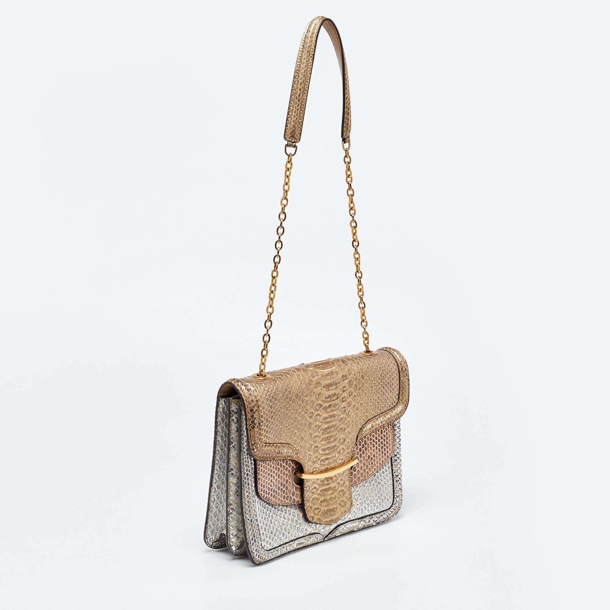 Alexander McQueen Metallic Python Heroine Chain Shoulder Bag In Fair Condition In Dubai, Al Qouz 2