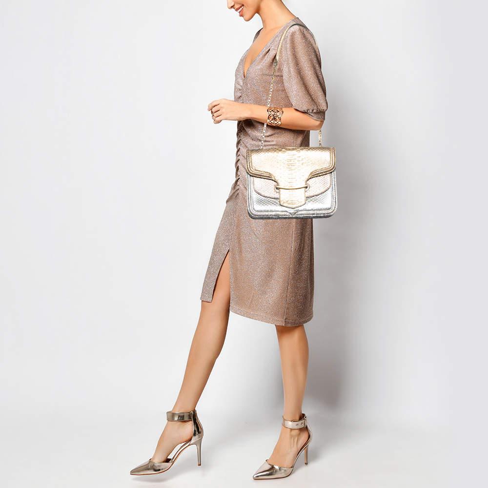 Women's Alexander McQueen Metallic Python Heroine Chain Shoulder Bag