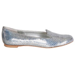 ALEXANDER MCQUEEN metallic silver SEQUIN Loafers Flats Shoes 37.5