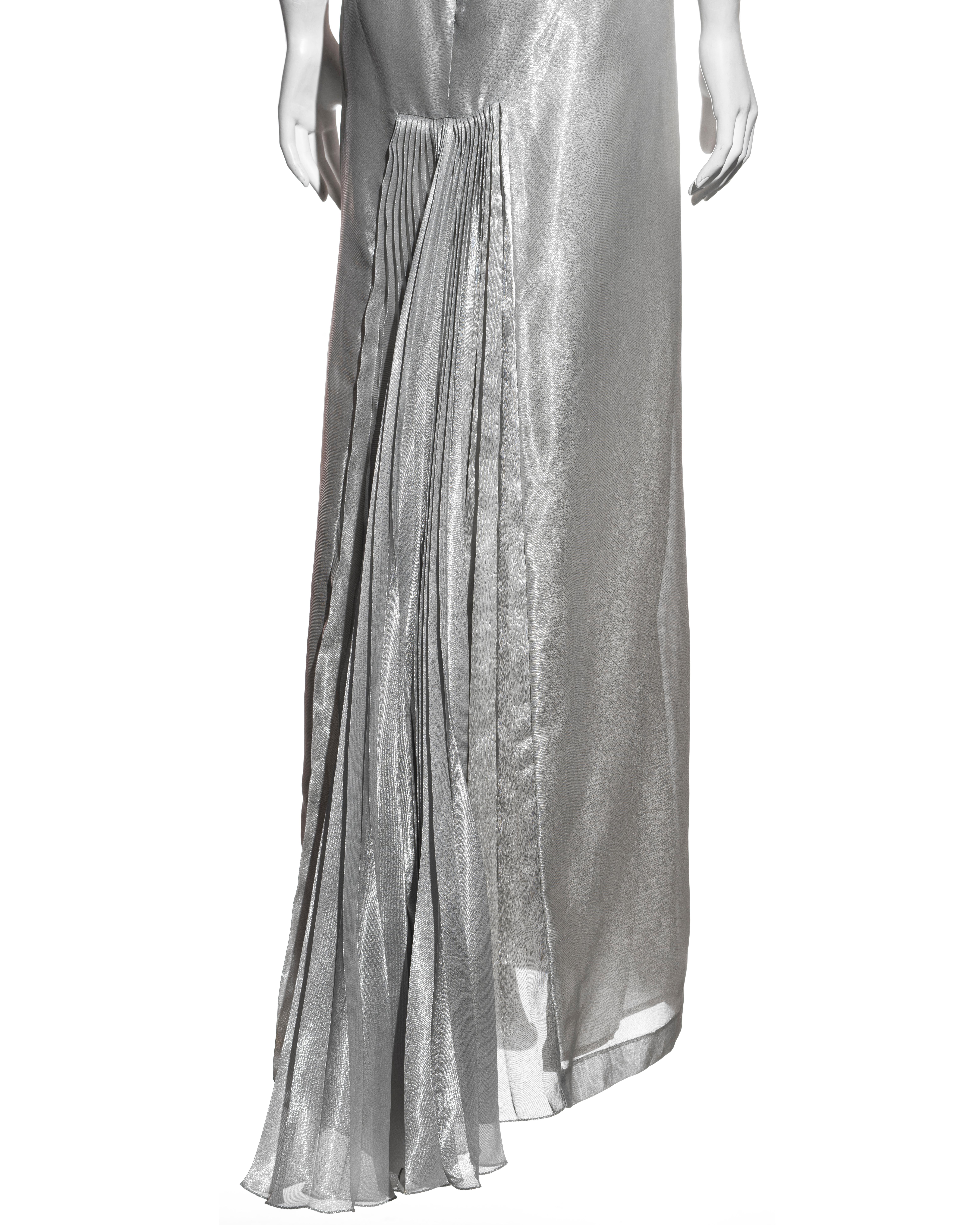 Alexander McQueen metallic silver silk lamé open-back evening dress, ss 1997 For Sale 3