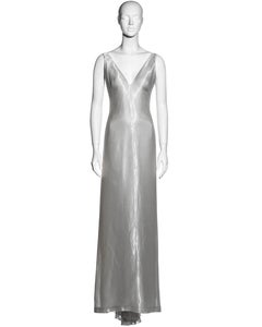 Alexander McQueen metallic silver silk lamé open-back evening dress, ss 1997