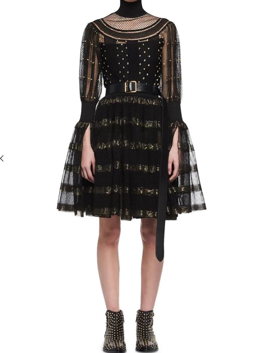 ALEXANDER MCQUEEN METALLIC-STRIPED LACE COCTAIL DRESS Sz M, L In New Condition In Montgomery, TX