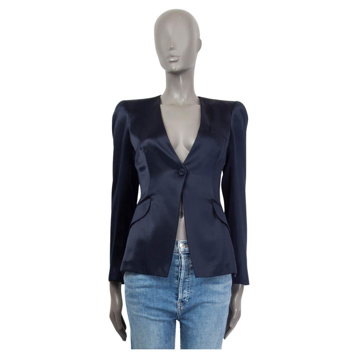 ALEXANDER MCQUEEN midnight blue silk SATIN Blazer Jacket 40 M For Sale