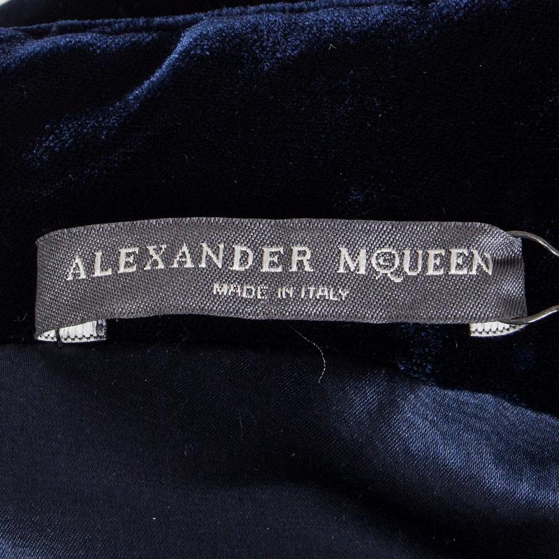 Black ALEXANDER MCQUEEN midnight blue VELVET Cocktail Dress 42