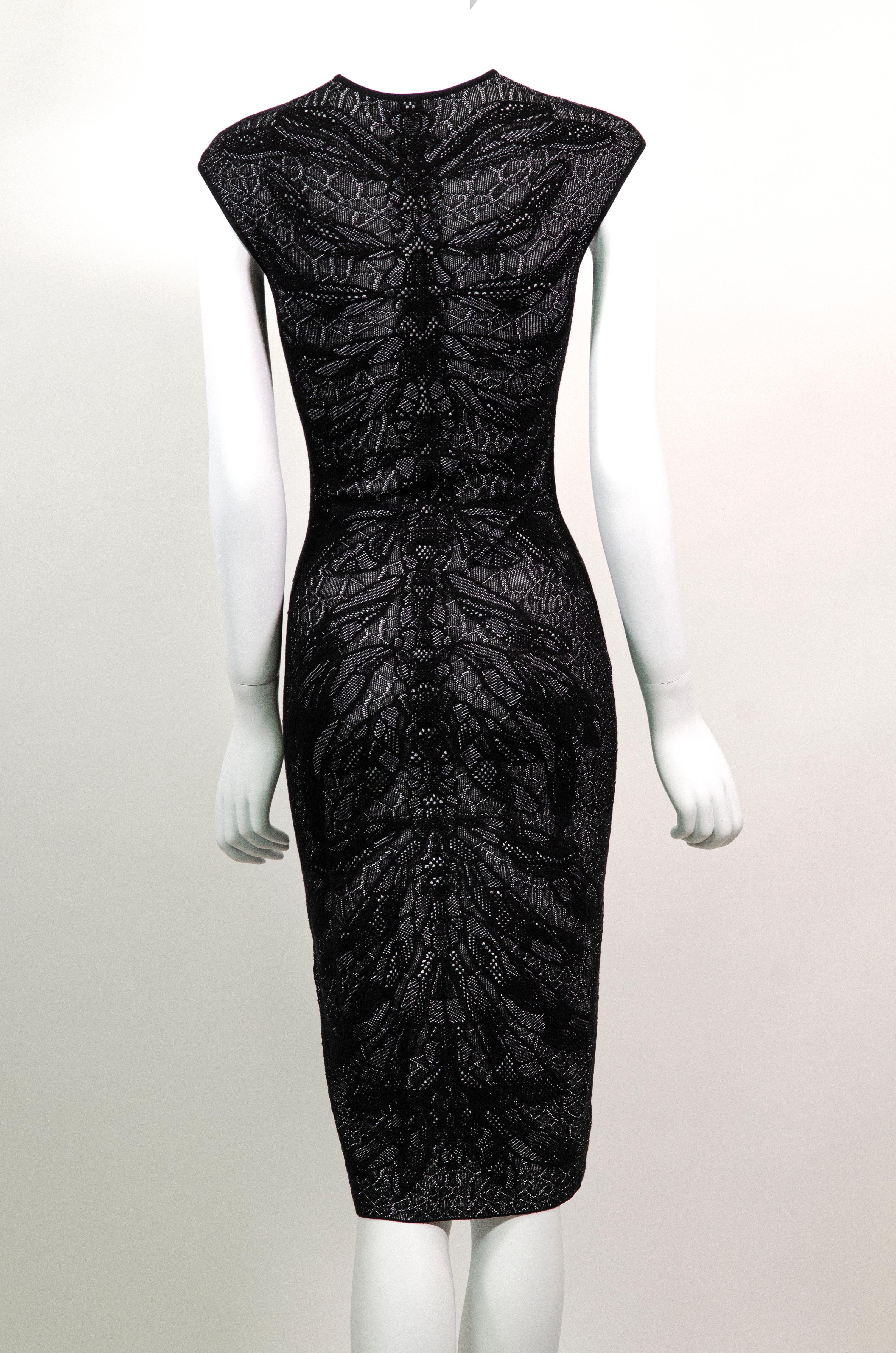 Black Alexander McQueen Monochrome Knit Dragonfly Intarsia Knit Dress
