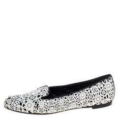 Alexander McQueen Monochrome Laser Cut Patent Leather Smoking Slippers Size 37