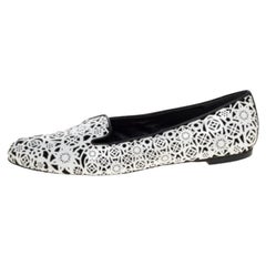 Alexander McQueen Monochrome Laser Cut Patent Leather Smoking Slippers Size 37