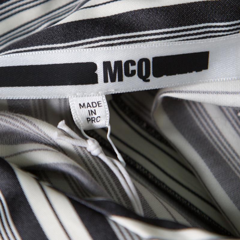 Alexander McQueen Monochrome Striped Detachable Neck Tie Detail Sheath Dress L 1