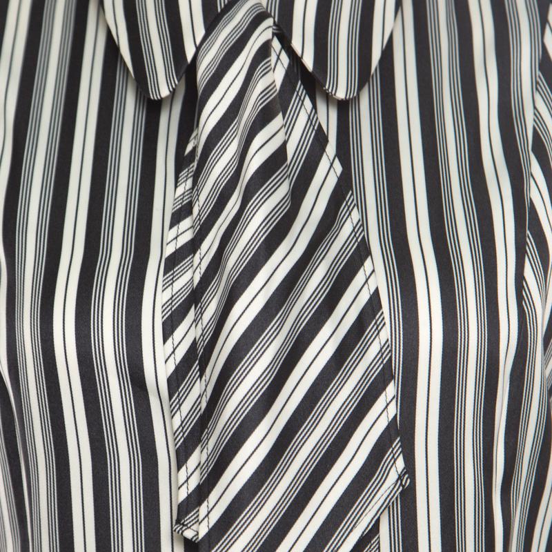 Alexander McQueen Monochrome Striped Detachable Neck Tie Detail Sheath Dress L 2