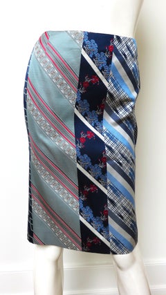 Alexander McQueen Multi Print Blue Silk Pencil Skirt SS 2005