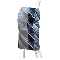 Alexander McQueen Multi Print Blue Silk Pencil Skirt SS 2005