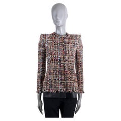 ALEXANDER MCQUEEN multicolor cotton 2017 LEATHER TRIM FRINGED TWEED Jacket 38 XS