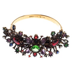 Alexander McQueen Multicolor Crystal Gold Tone Cuff Bracelet M