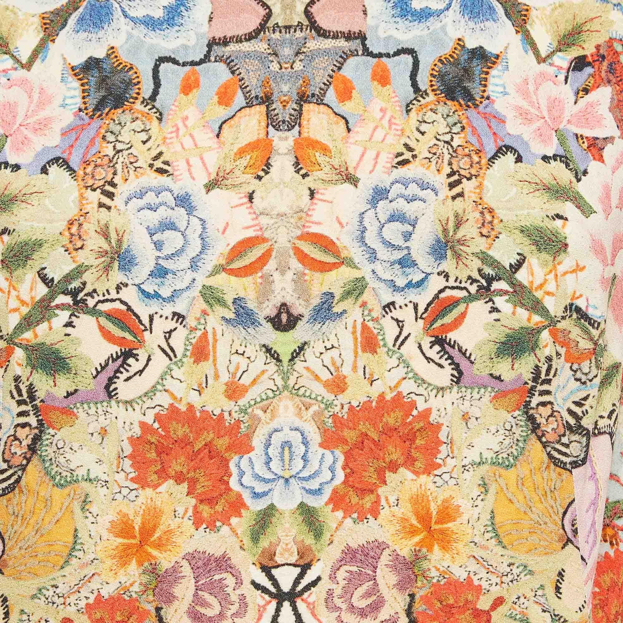 Beige Alexander McQueen - Tunique en crêpe imprimé floral multicolore M en vente