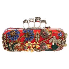 Alexander McQueen Multicolor Garden Embellished Leather Skull Knuckle Clutch