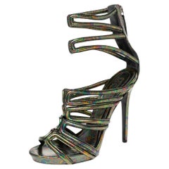 Alexander McQueen Multicolor Iridescent Leather Cage Sandals Size 40