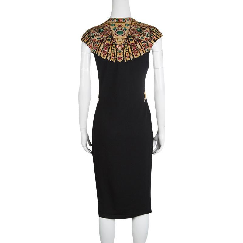 Black Alexander McQueen Multicolor Jacquard Knit Cap Sleeve Midi Dress S