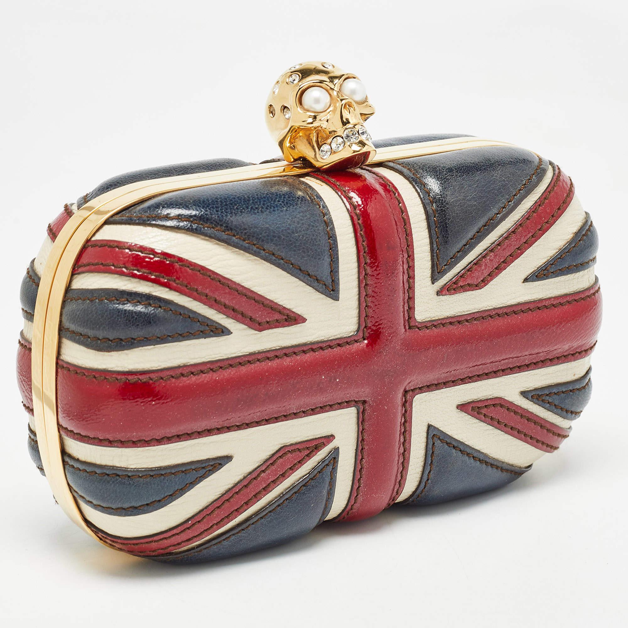 Brown Alexander McQueen Multicolor Leather Britannia Skull Box Clutch