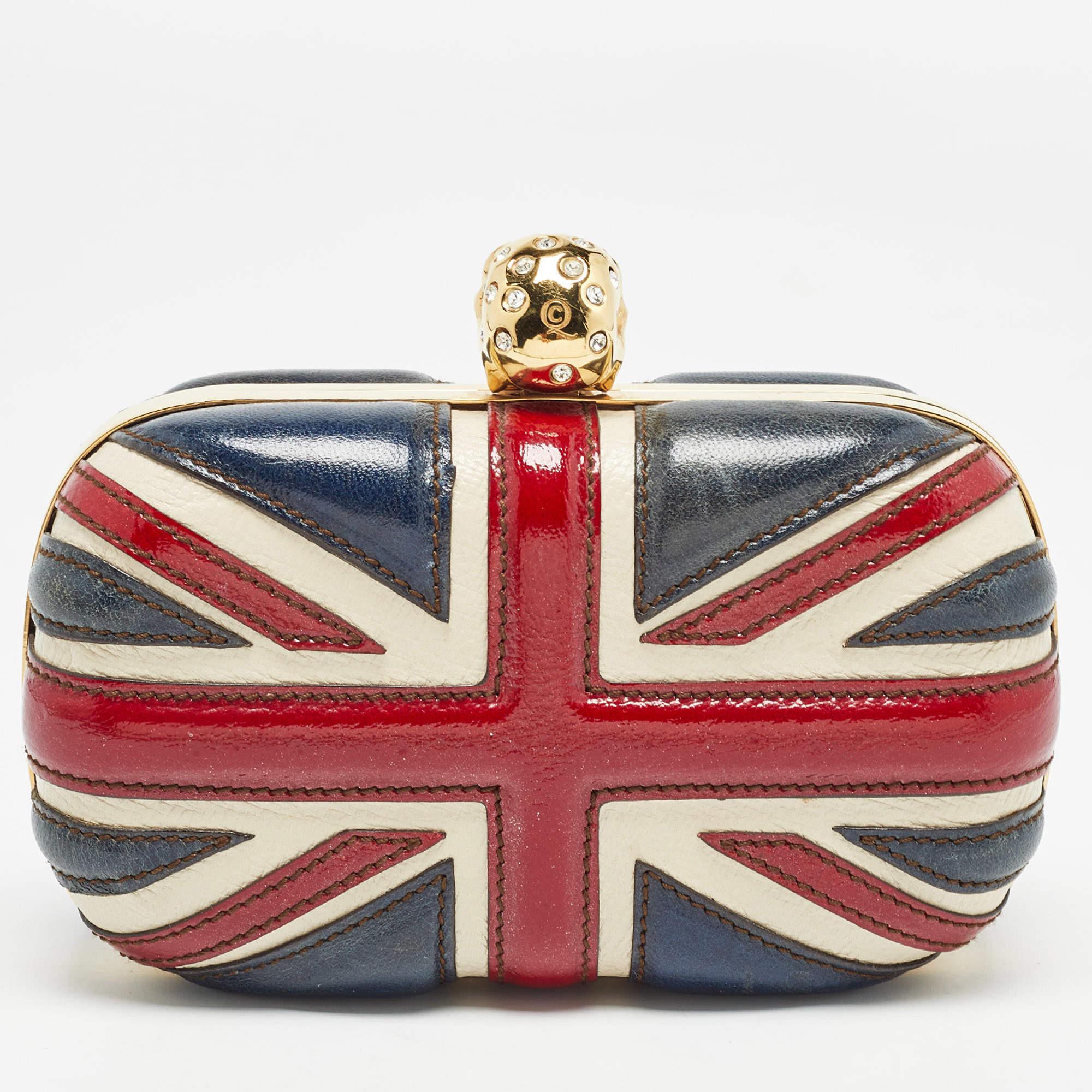 Alexander McQueen Multicolor Leather Britannia Skull Box Clutch In Good Condition In Dubai, Al Qouz 2