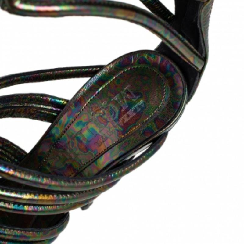 Black Alexander McQueen Multicolor Oil Slick Texture Leather Gladiator Sandals Size 38