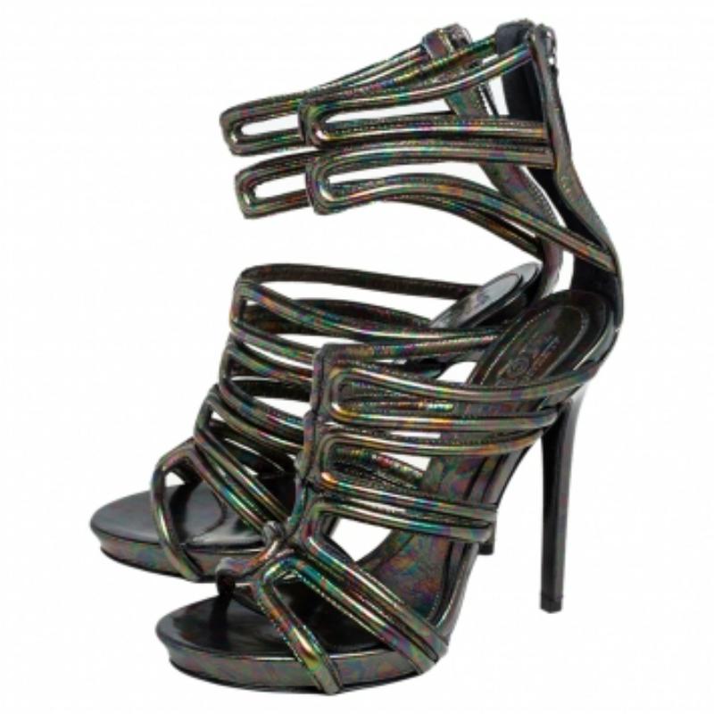 Alexander McQueen Multicolor Oil Slick Texture Leather Gladiator Sandals Size 38 1