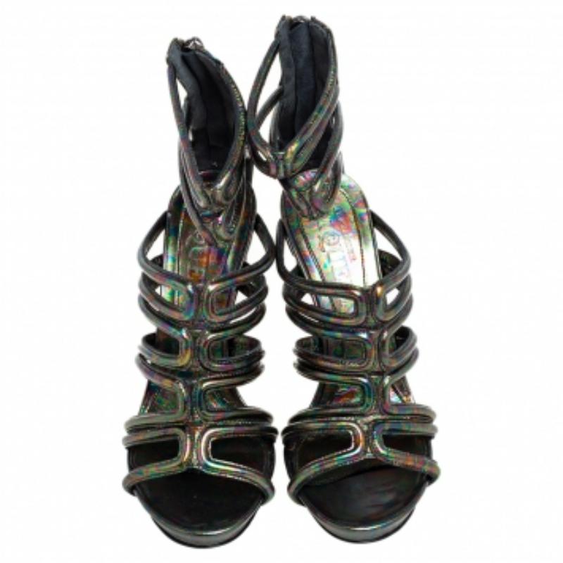 Alexander McQueen Multicolor Oil Slick Texture Leather Gladiator Sandals Size 38 2