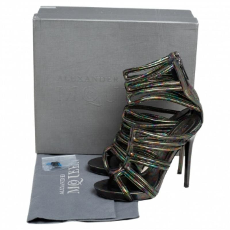 Alexander McQueen Multicolor Oil Slick Texture Leather Gladiator Sandals Size 38 3