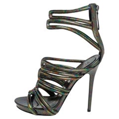 Alexander McQueen Multicolor Oil Slick Texture Leather Gladiator Sandals Size 38