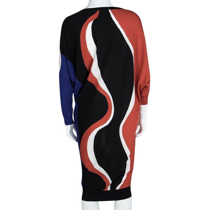 Black Alexander McQueen Multicolor Patterned Wool Dolman Sleeve Dress L