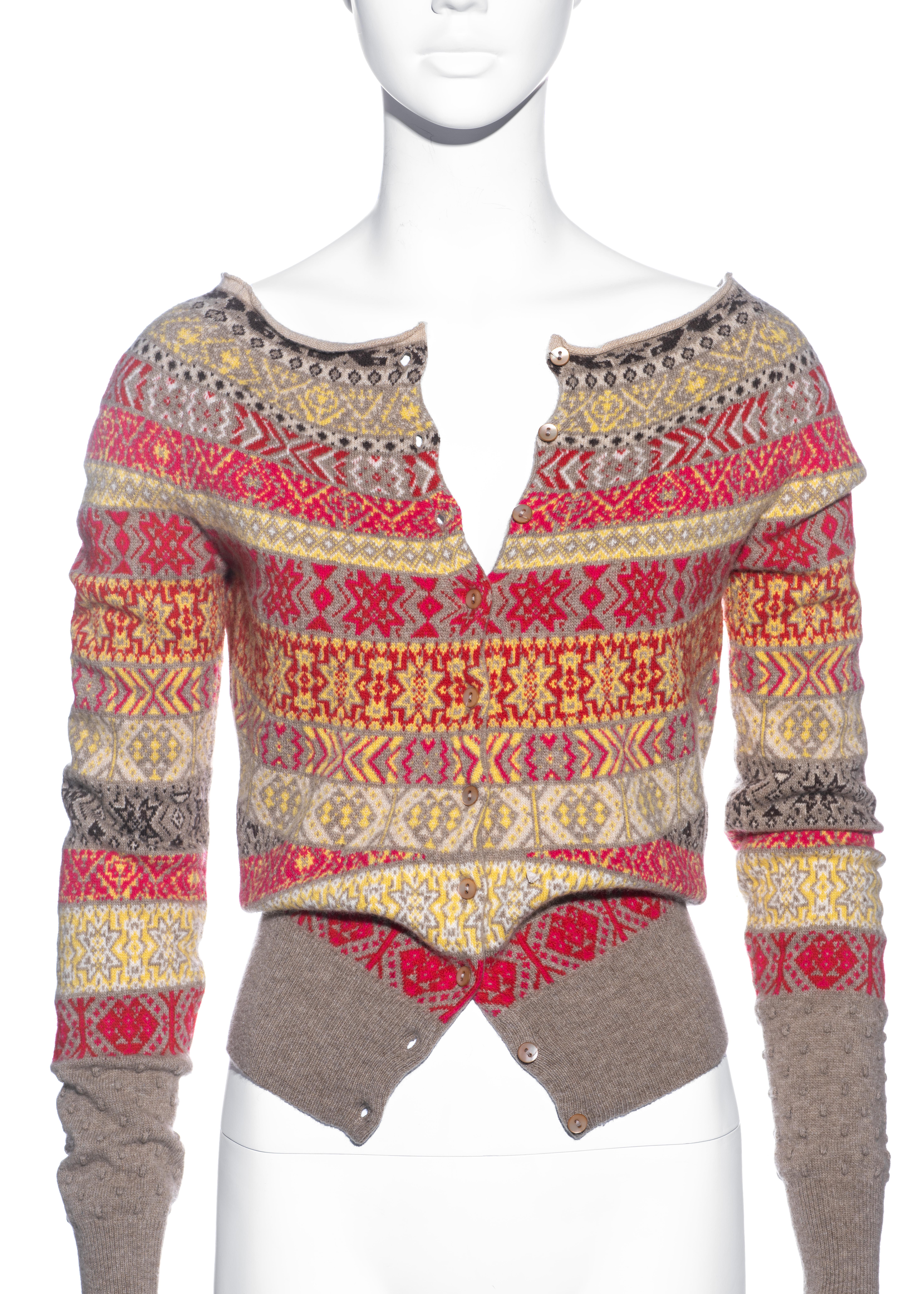 Brown Alexander McQueen multicoloured knitted wool cardigan, fw 2005