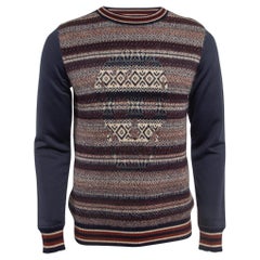 Alexander McQueen Navy Blue/Brown Stripe Intarsia Knit Crew Neck Sweater M