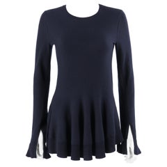 ALEXANDER McQUEEN Navy Blue Cashmere Knit Peplum Sweater