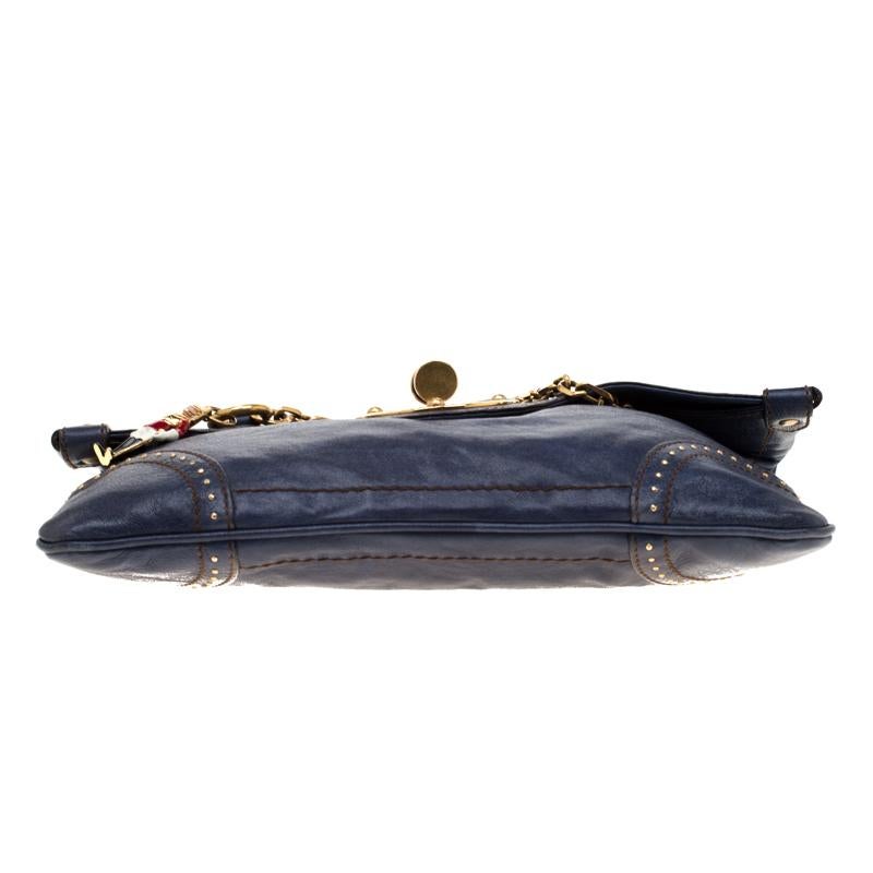 Alexander McQueen Navy Blue Flappy Leather Clutch 4