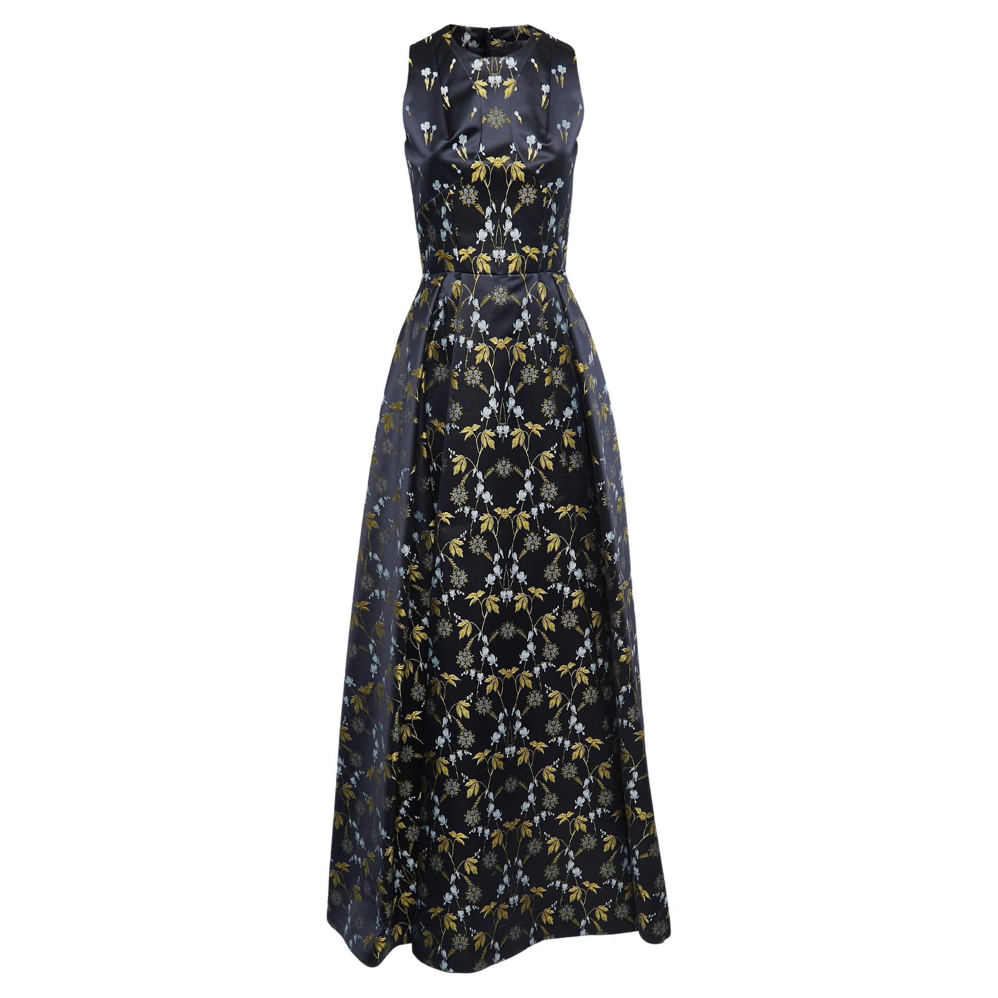Alexander McQueen Navy Blue Floral Jacquard Sleeveless Gown  For Sale