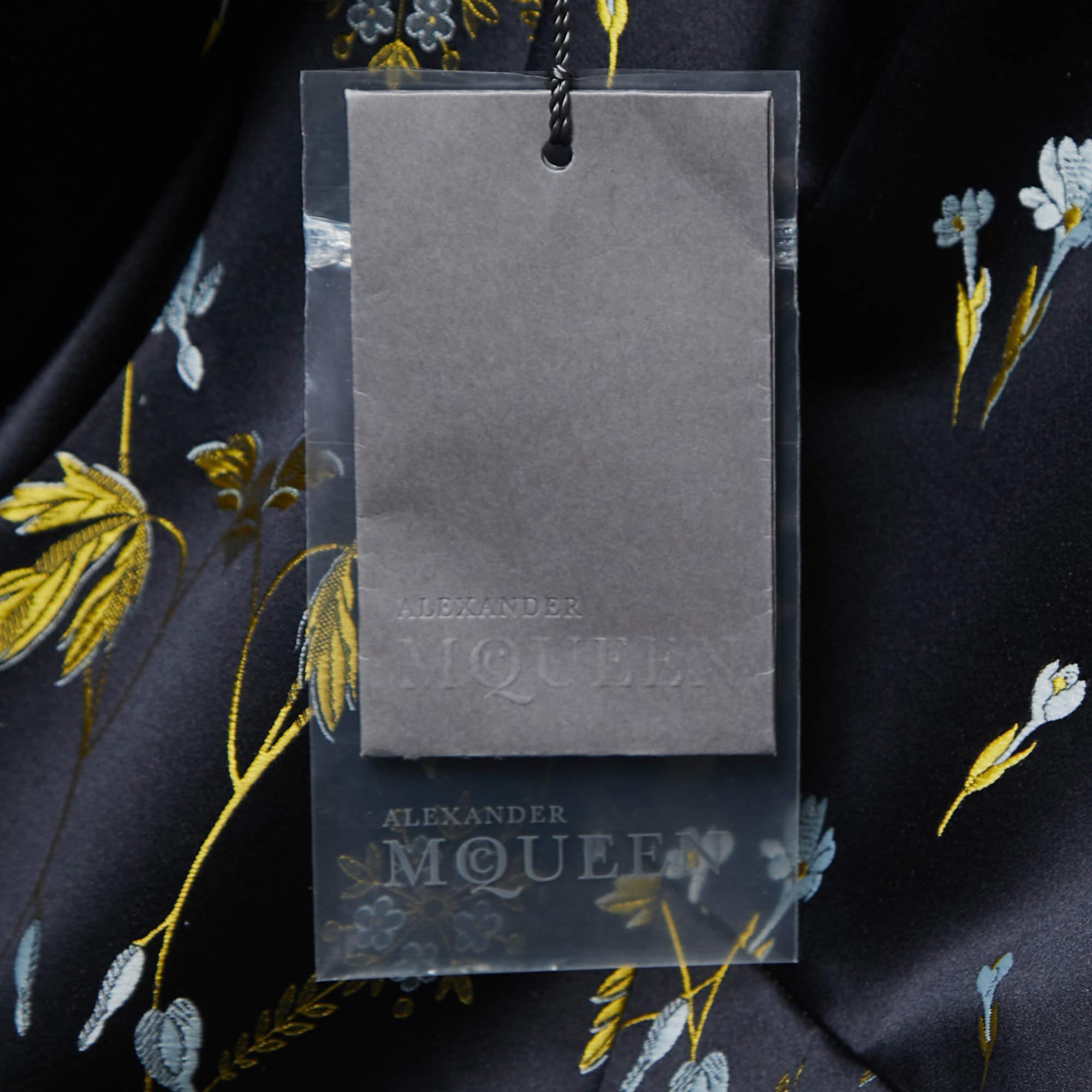 Women's Alexander McQueen Navy Blue Floral Jacquard Sleeveless Gown S