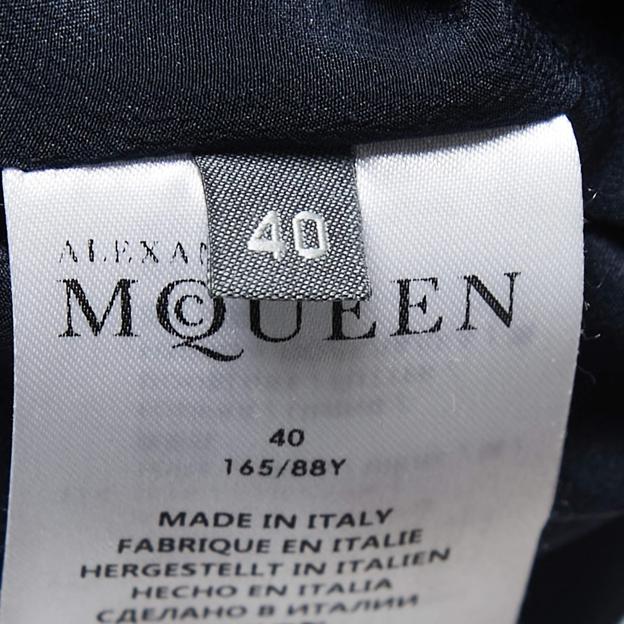 Alexander McQueen Navy Blue Floral Jacquard Sleeveless Gown S 1