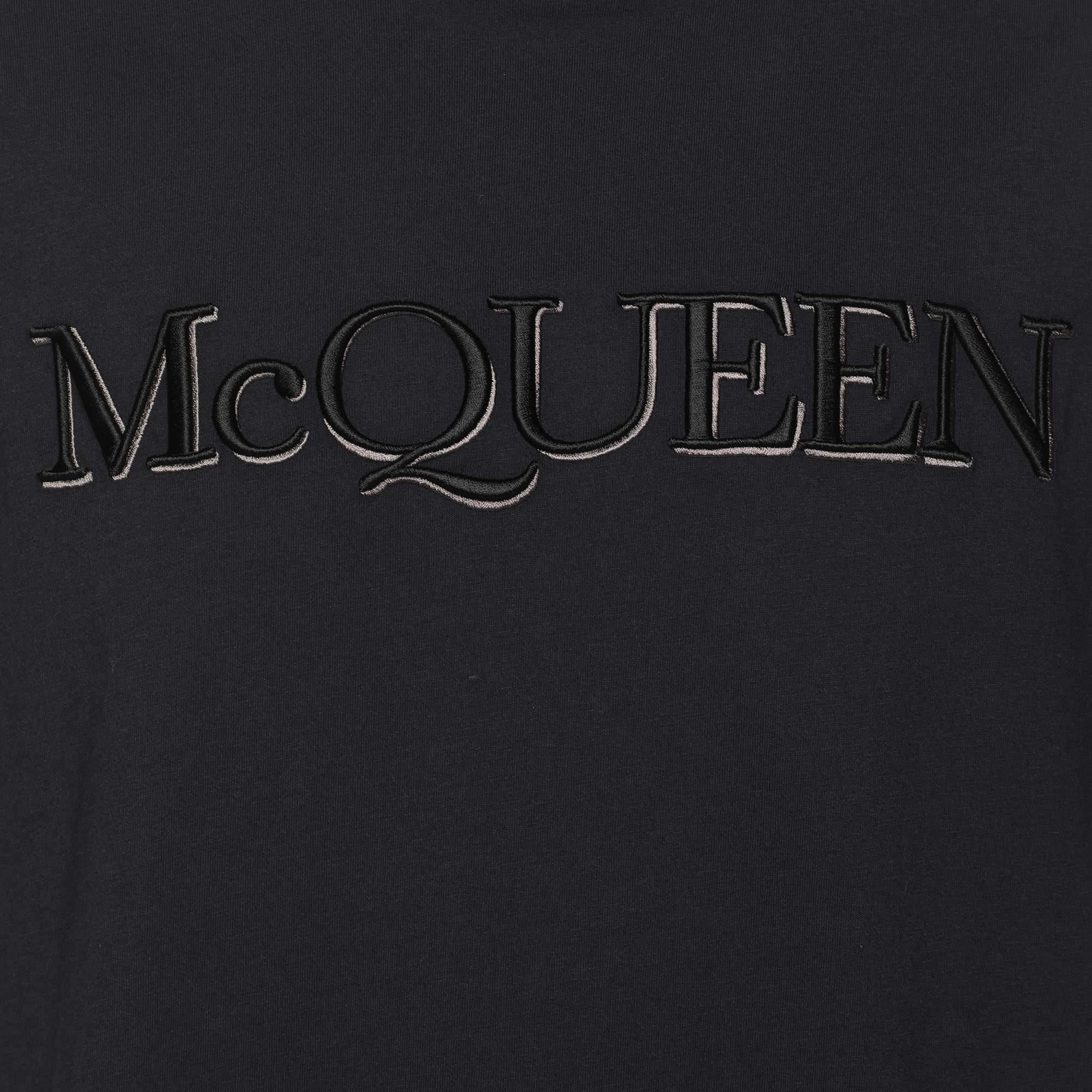 Nero Alexander McQueen - Maglietta girocollo in jersey blu navy con logo T S in vendita