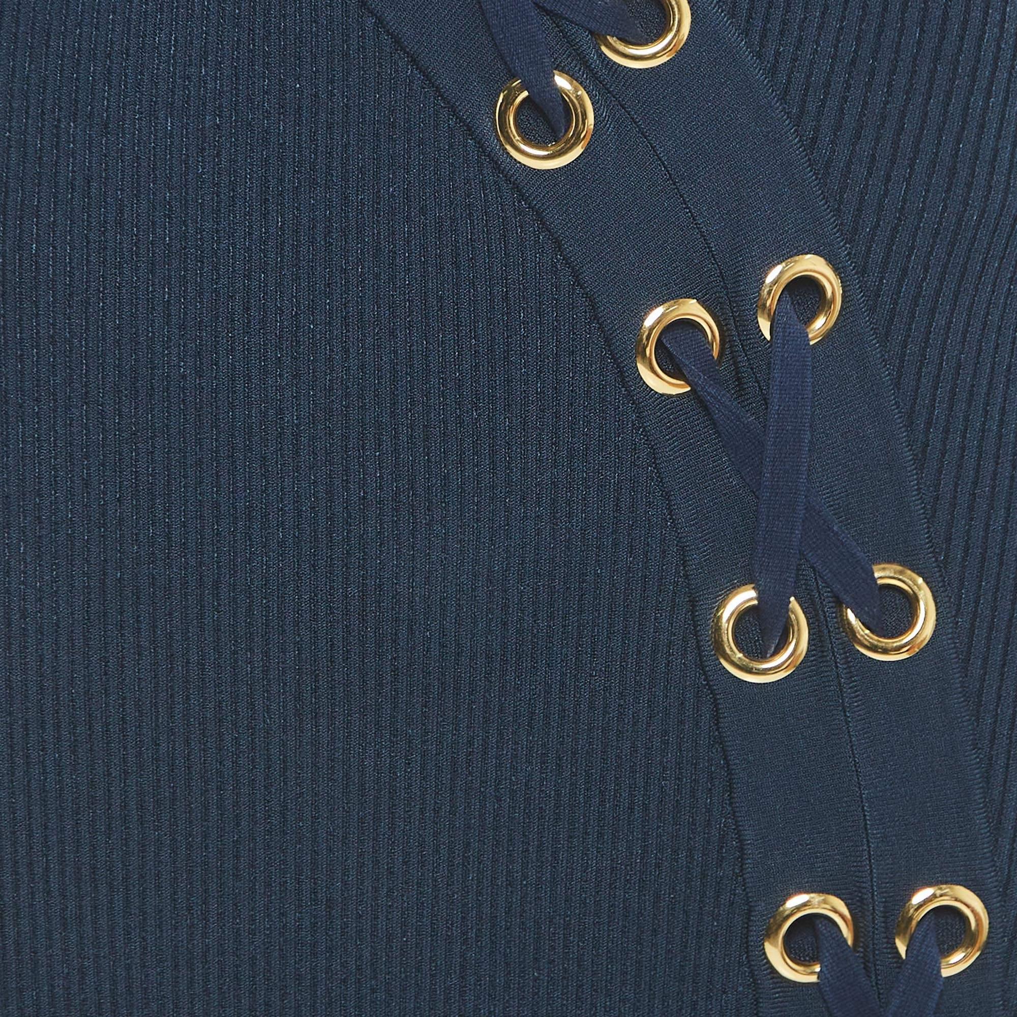 Alexander McQueen Navy Blue Knit Sleeveless Slip Dress M 2