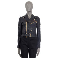 ALEXANDER MCQUEEN navy blue leather BIKER Jacket 40 S