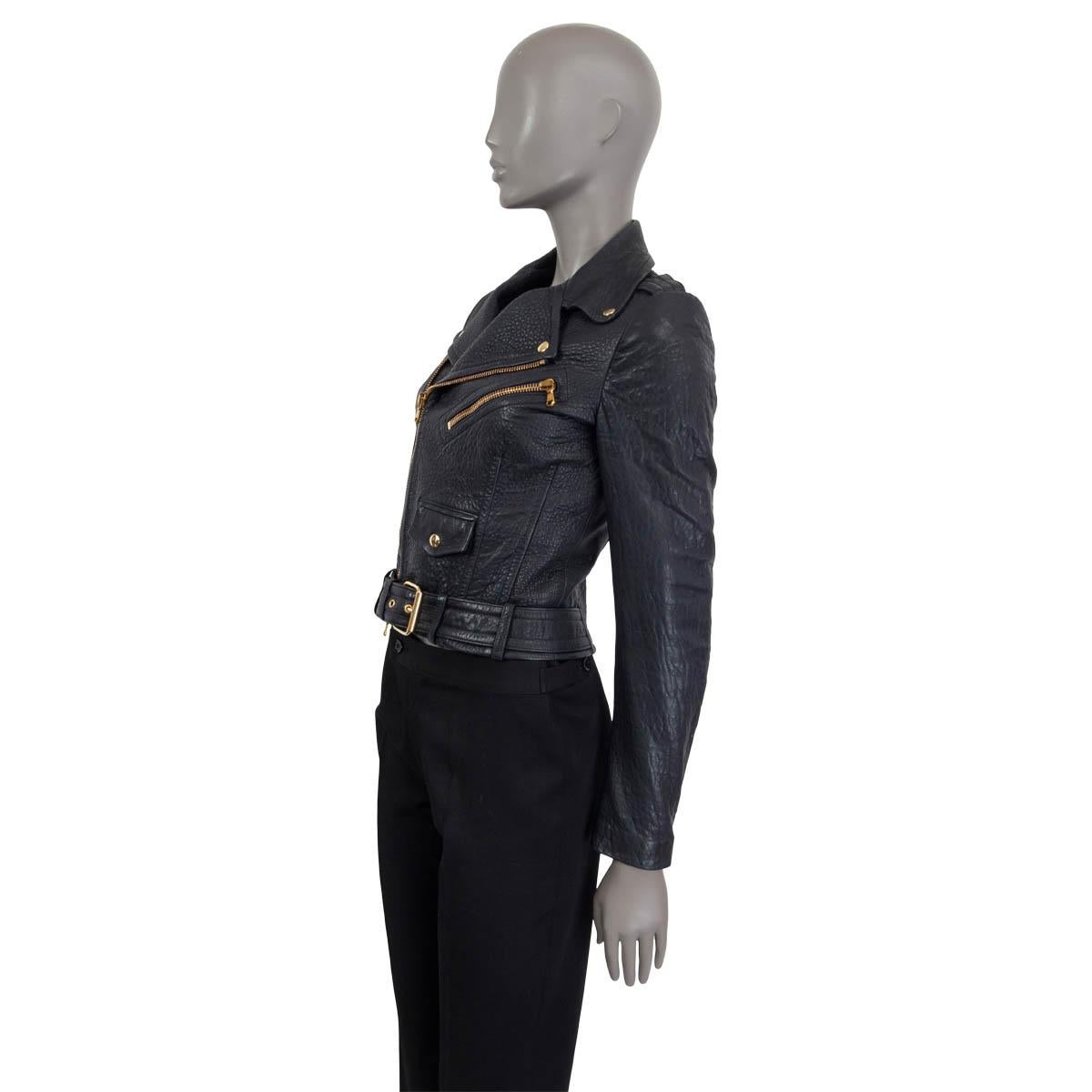 Noir Veste motard ALEXANDER MCQUEEN en cuir bleu marine, taille 40 S en vente