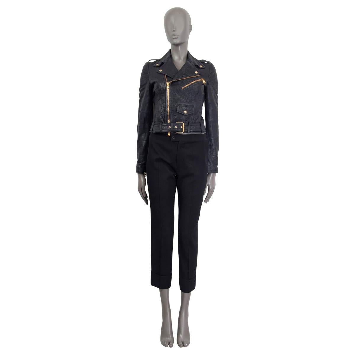 Veste motard ALEXANDER MCQUEEN en cuir bleu marine, taille 40 S Pour femmes en vente