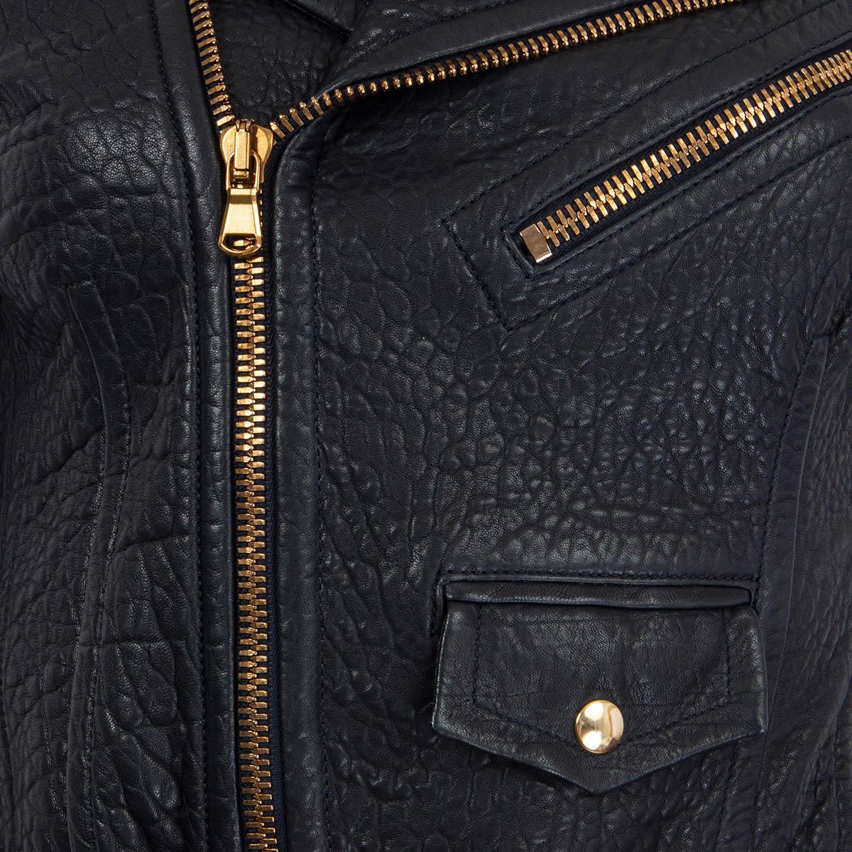 Veste motard ALEXANDER MCQUEEN en cuir bleu marine, taille 40 S en vente 1