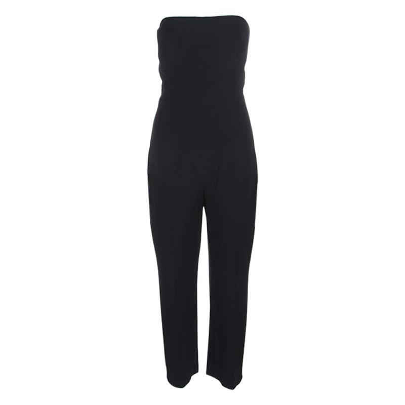 Alexander McQueen Navy Blue Side Panel Embellished Strapless Jumpsuit L